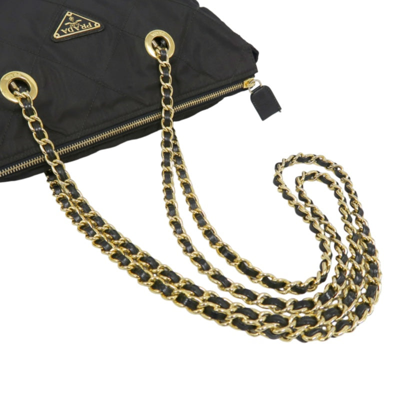 Prada Nylon Chain Shoulder Bag, Black with Gold-tone Hardware