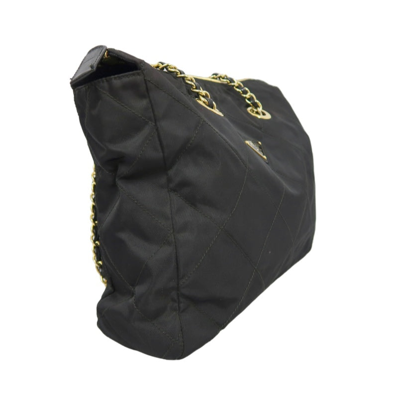 Prada Nylon Chain Shoulder Bag, Black with Gold-tone Hardware