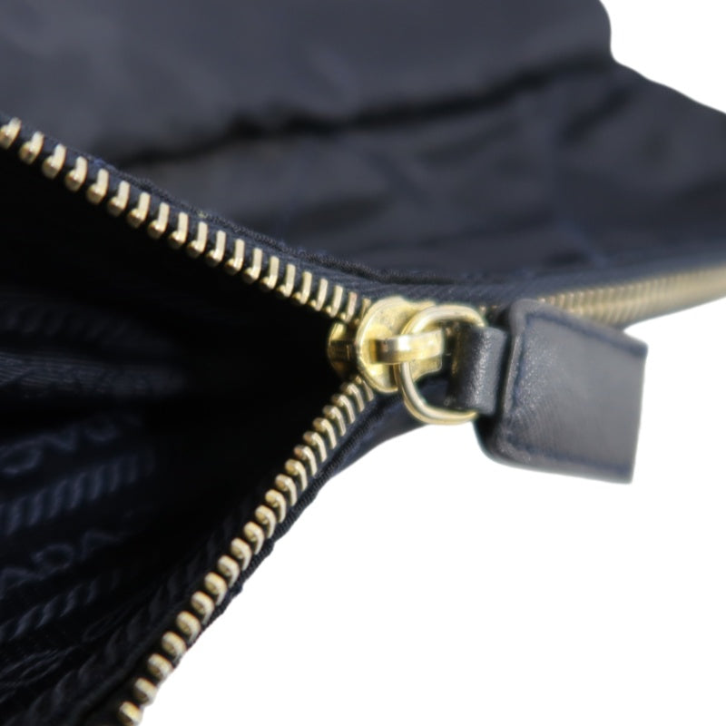 PRADA Nylon Chain Shoulder Bag, Navy with Gold Hardware, Black Nylon Tote Shoulder Bag