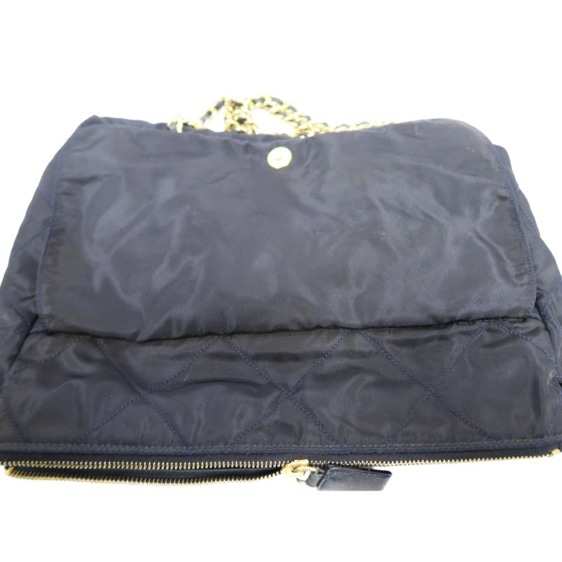 PRADA Nylon Chain Shoulder Bag, Navy with Gold Hardware, Black Nylon Tote Shoulder Bag