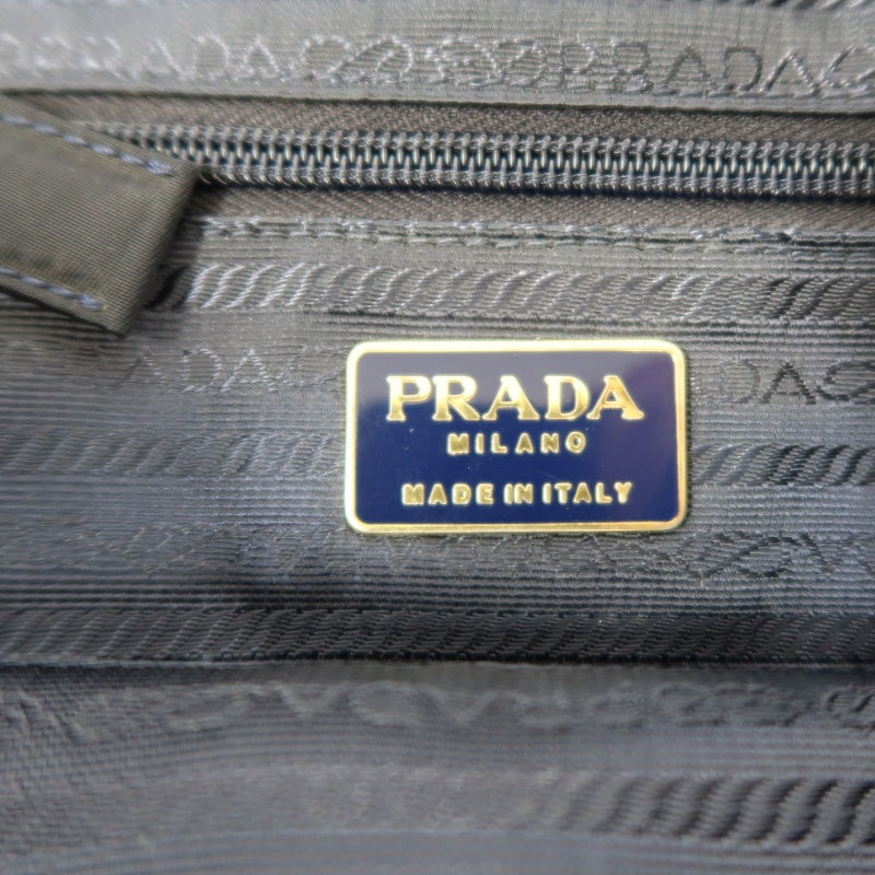 PRADA Nylon Chain Shoulder Bag, Navy with Gold Hardware, Black Nylon Tote Shoulder Bag
