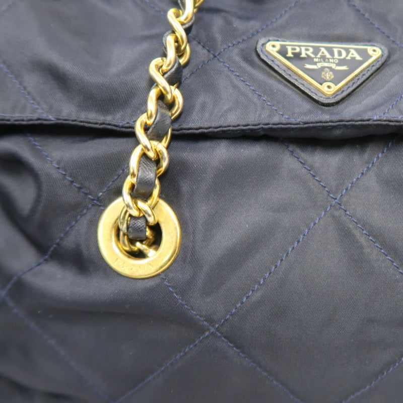 PRADA Nylon Chain Shoulder Bag, Navy with Gold Hardware, Black Nylon Tote Shoulder Bag