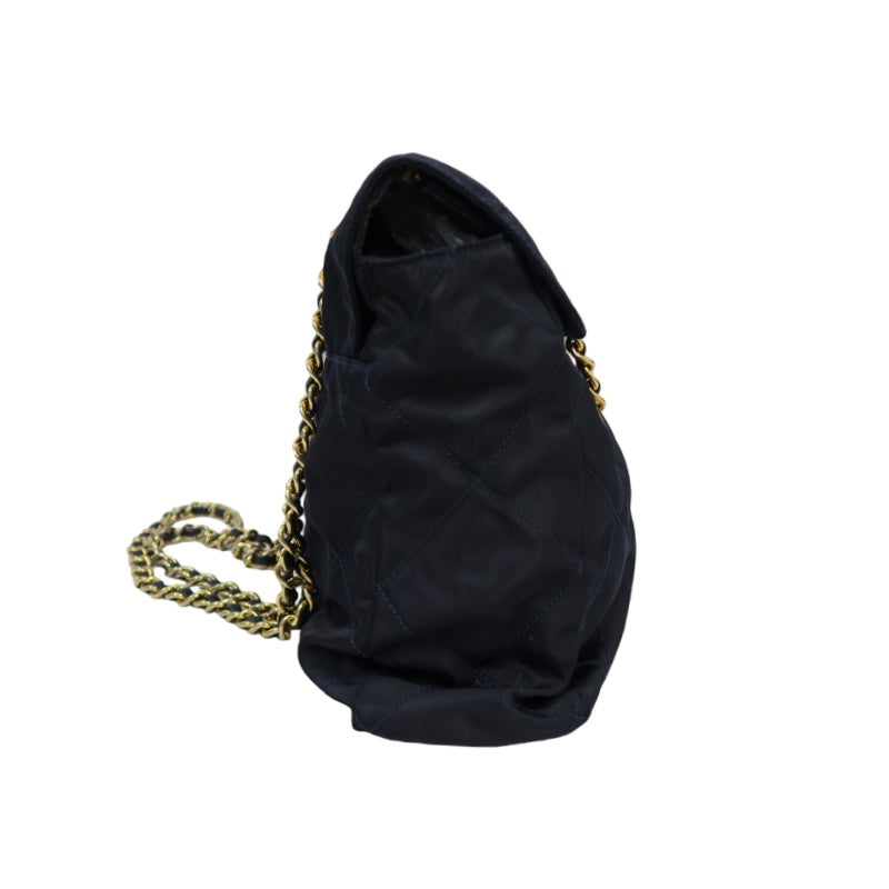 PRADA Nylon Chain Shoulder Bag, Navy with Gold Hardware, Black Nylon Tote Shoulder Bag