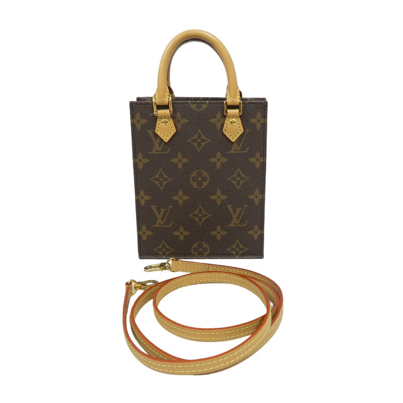 LOUIS VUITTON Sac Plat BB Monogram Handbag, Brown, with Shoulder Strap