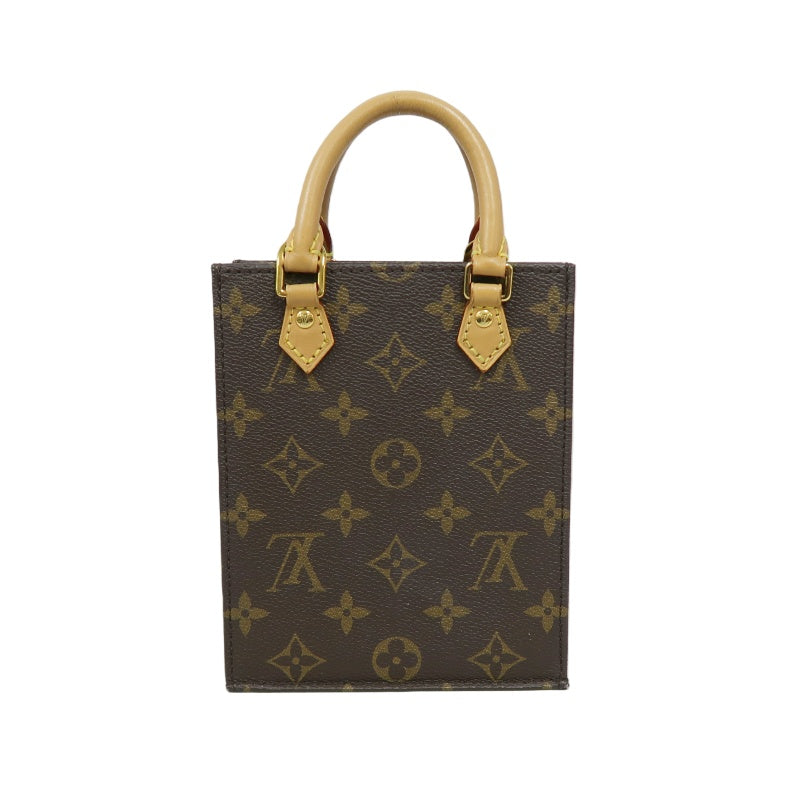 LOUIS VUITTON Sac Plat BB Monogram Handbag, Brown, with Shoulder Strap