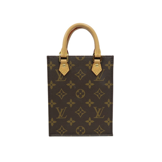 LOUIS VUITTON Sac Plat BB Monogram Handbag, Brown, with Shoulder Strap
