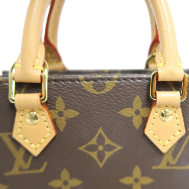 LOUIS VUITTON Sac Plat BB Monogram Handbag, Brown, with Shoulder Strap