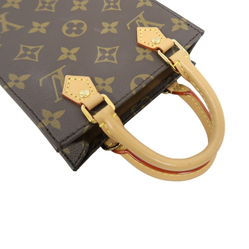 LOUIS VUITTON Sac Plat BB Monogram Handbag, Brown, with Shoulder Strap