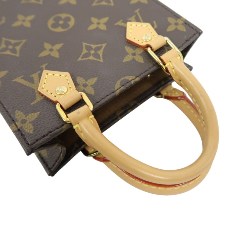 LOUIS VUITTON Sac Plat BB Monogram Handbag, Brown, with Shoulder Strap