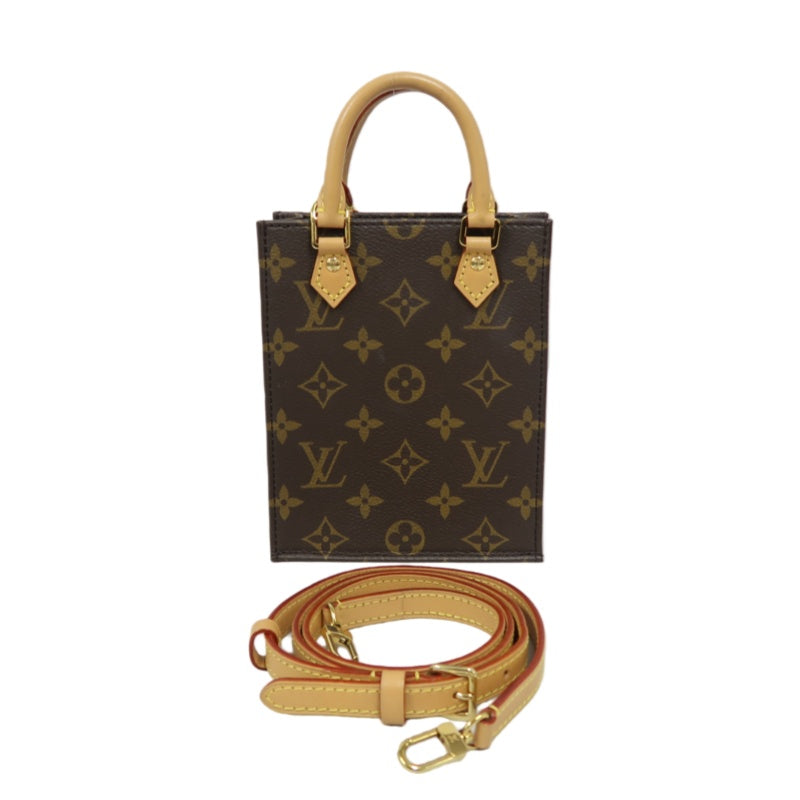 LOUIS VUITTON Sac Plat BB Monogram Handbag, Brown, with Shoulder Strap