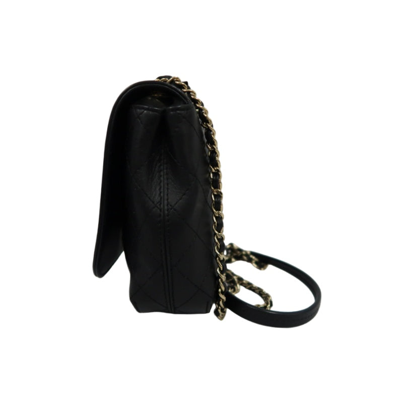 CHANEL Matelasse Handbag, Calfskin, Black, Gold Hardware