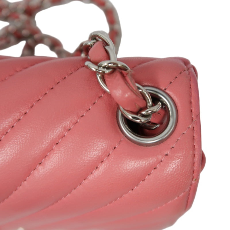 CHANEL Chevron V-Stitch Shoulder Bag, Pink Lambskin, Silver-Tone Hardware, Classic Flap Crossbody Bag