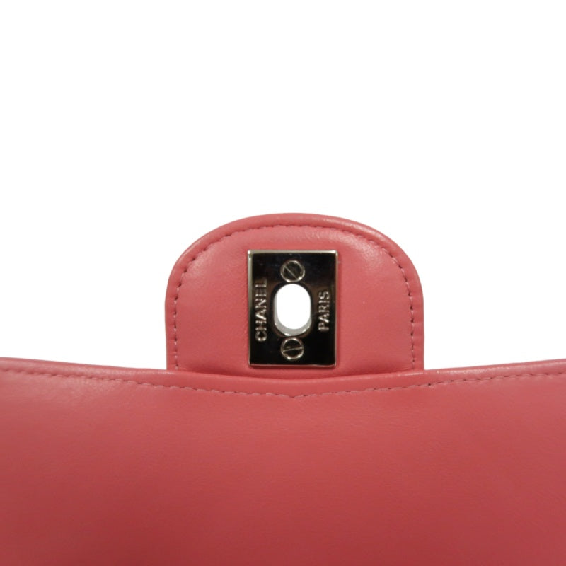 CHANEL Chevron V-Stitch Shoulder Bag, Pink Lambskin, Silver-Tone Hardware, Classic Flap Crossbody Bag
