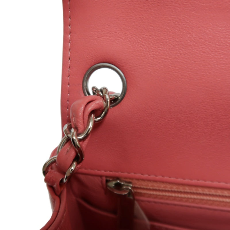 CHANEL Chevron V-Stitch Shoulder Bag, Pink Lambskin, Silver-Tone Hardware, Classic Flap Crossbody Bag