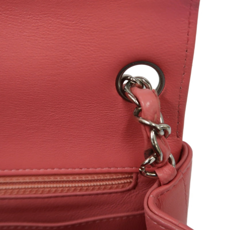 CHANEL Chevron V-Stitch Shoulder Bag, Pink Lambskin, Silver-Tone Hardware, Classic Flap Crossbody Bag
