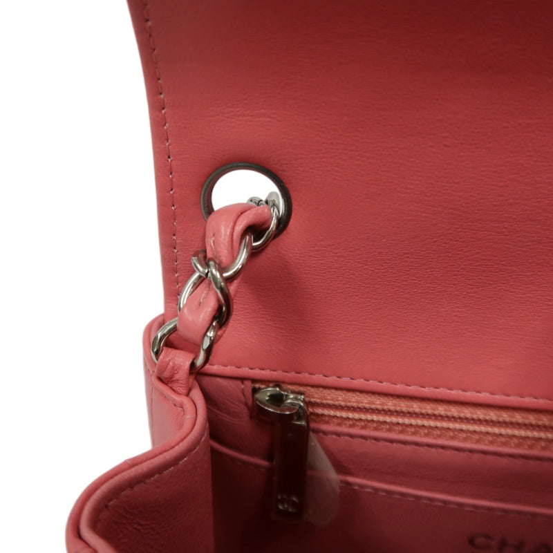 CHANEL Chevron V-Stitch Shoulder Bag, Pink Lambskin, Silver-Tone Hardware, Classic Flap Crossbody Bag