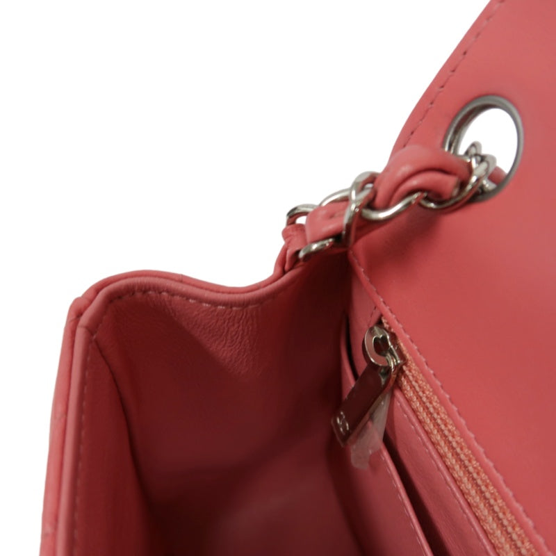CHANEL Chevron V-Stitch Shoulder Bag, Pink Lambskin, Silver-Tone Hardware, Classic Flap Crossbody Bag