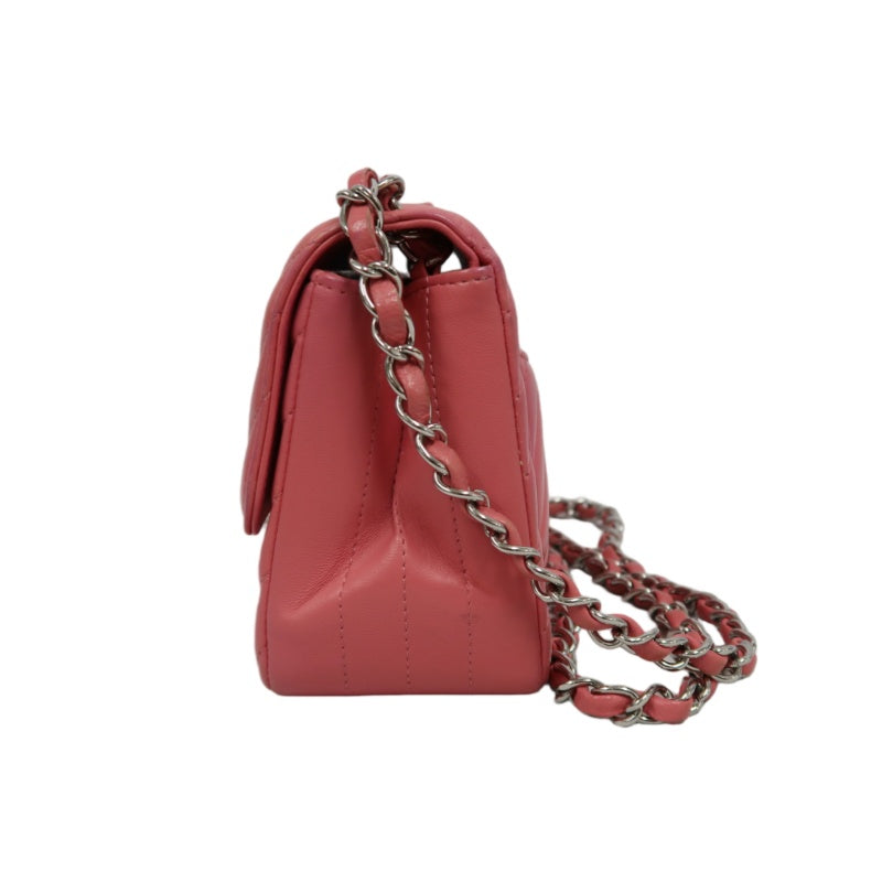 CHANEL Chevron V-Stitch Shoulder Bag, Pink Lambskin, Silver-Tone Hardware, Classic Flap Crossbody Bag