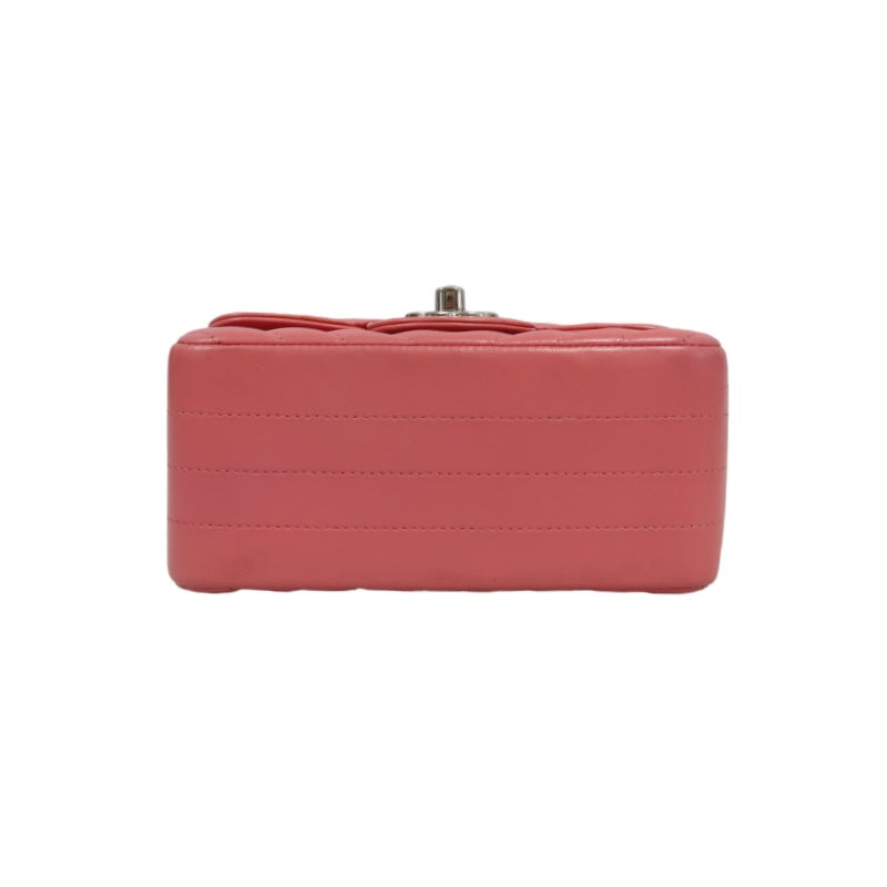 CHANEL Chevron V-Stitch Shoulder Bag, Pink Lambskin, Silver-Tone Hardware, Classic Flap Crossbody Bag