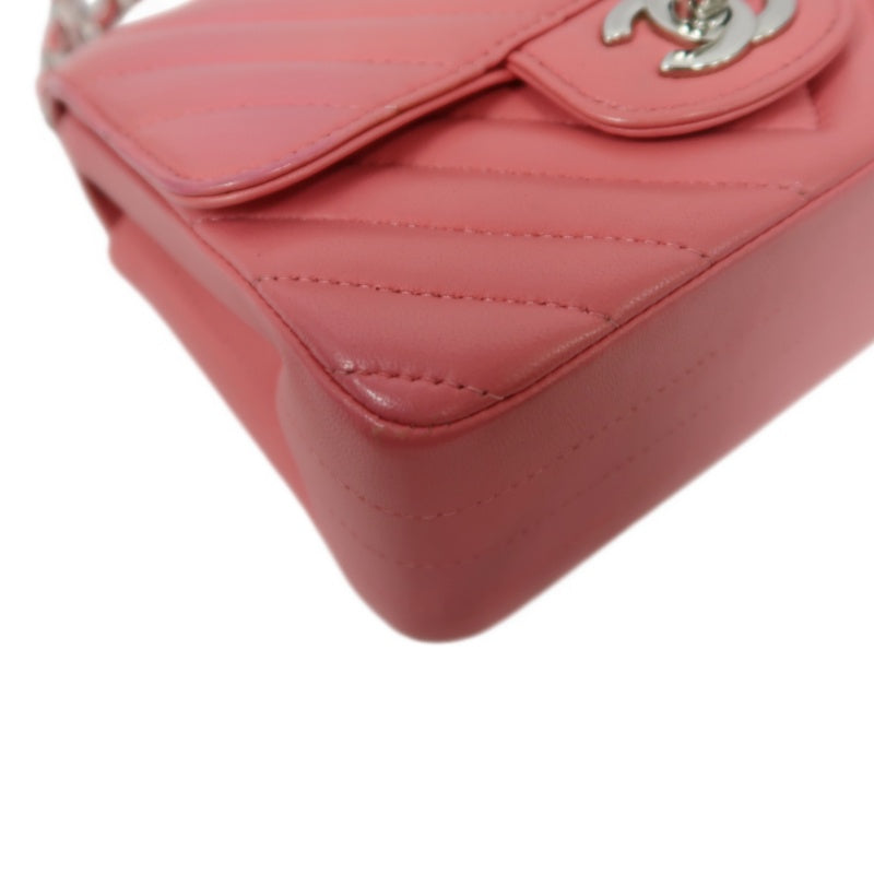 CHANEL Chevron V-Stitch Shoulder Bag, Pink Lambskin, Silver-Tone Hardware, Classic Flap Crossbody Bag
