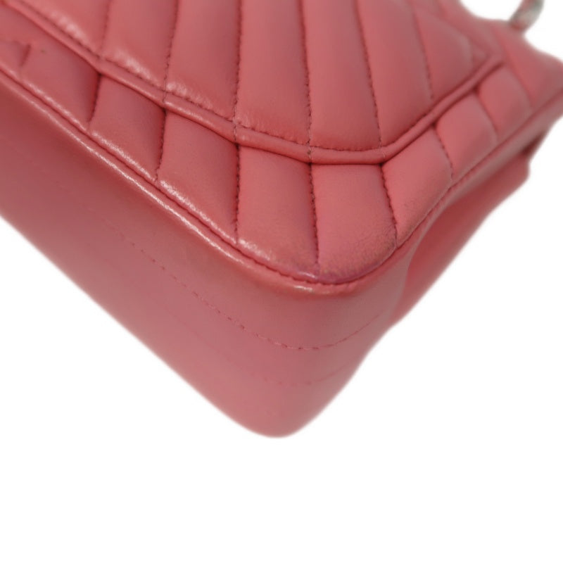 CHANEL Chevron V-Stitch Shoulder Bag, Pink Lambskin, Silver-Tone Hardware, Classic Flap Crossbody Bag