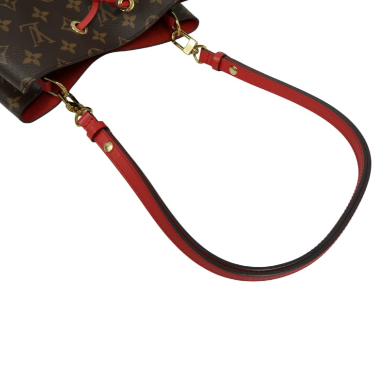 LOUIS VUITTON NeoNoe Shoulder Bag, Brown Monogram PVC with Red Drawstring, Bucket Bag