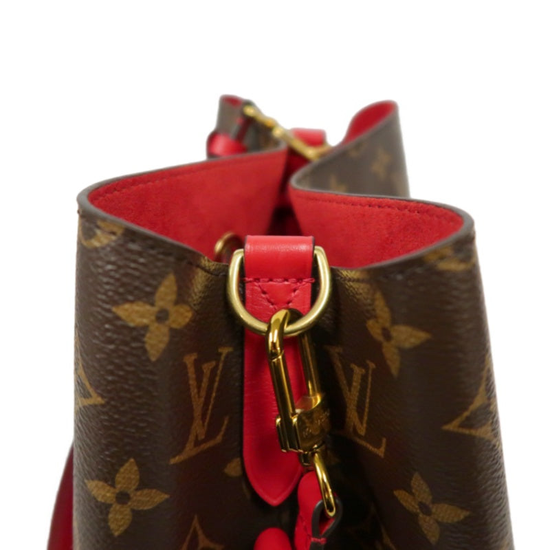 LOUIS VUITTON NeoNoe Shoulder Bag, Brown Monogram PVC with Red Drawstring, Bucket Bag