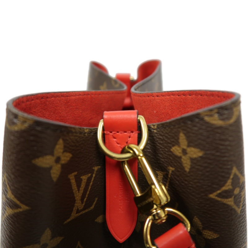 LOUIS VUITTON NeoNoe Shoulder Bag, Brown Monogram PVC with Red Drawstring, Bucket Bag