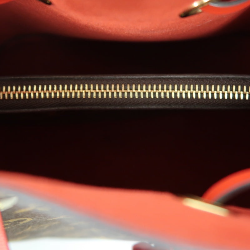 LOUIS VUITTON NeoNoe Shoulder Bag, Brown Monogram PVC with Red Drawstring, Bucket Bag