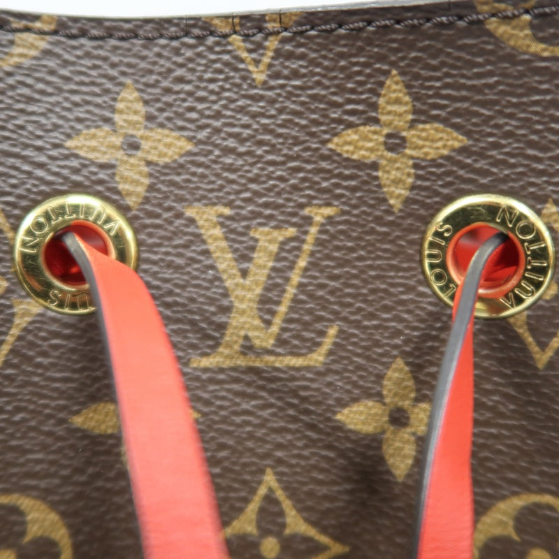 LOUIS VUITTON NeoNoe Shoulder Bag, Brown Monogram PVC with Red Drawstring, Bucket Bag
