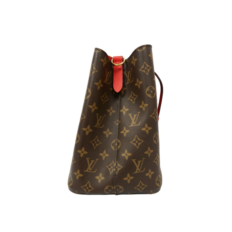 LOUIS VUITTON NeoNoe Shoulder Bag, Brown Monogram PVC with Red Drawstring, Bucket Bag