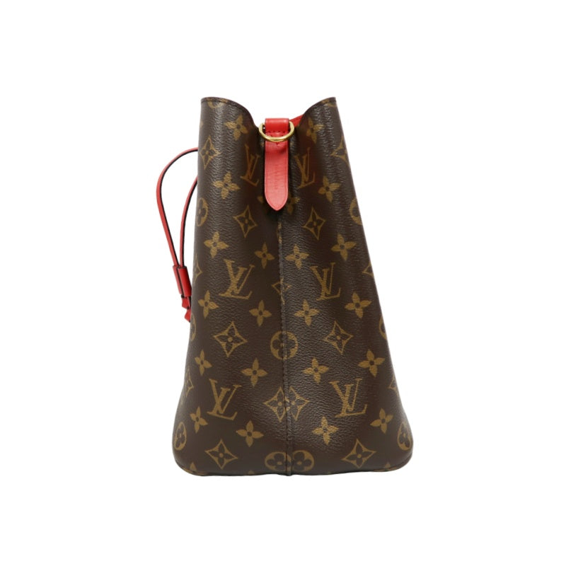 LOUIS VUITTON NeoNoe Shoulder Bag, Brown Monogram PVC with Red Drawstring, Bucket Bag