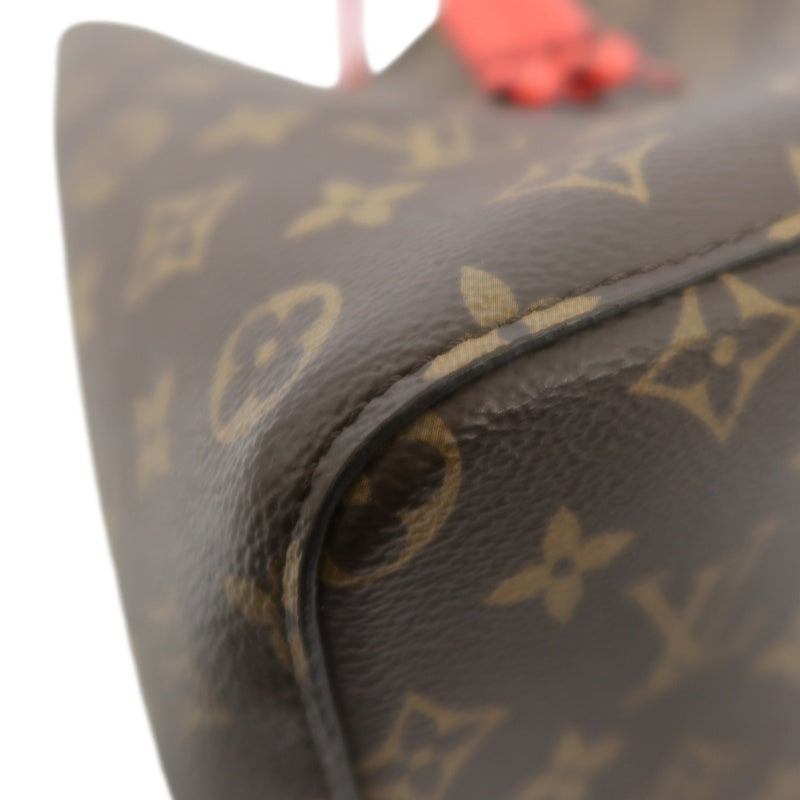 LOUIS VUITTON NeoNoe Shoulder Bag, Brown Monogram PVC with Red Drawstring, Bucket Bag