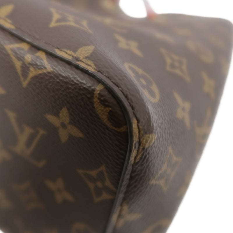 LOUIS VUITTON NeoNoe Shoulder Bag, Brown Monogram PVC with Red Drawstring, Bucket Bag