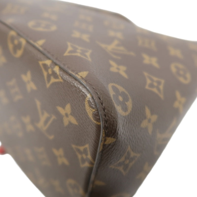 LOUIS VUITTON NeoNoe Shoulder Bag, Brown Monogram PVC, Red Drawstring Bucket Bag