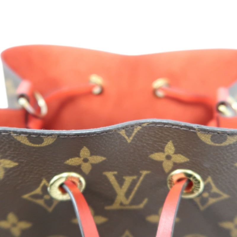 LOUIS VUITTON NeoNoe Shoulder Bag, Brown Monogram PVC, Red Drawstring Bucket Bag