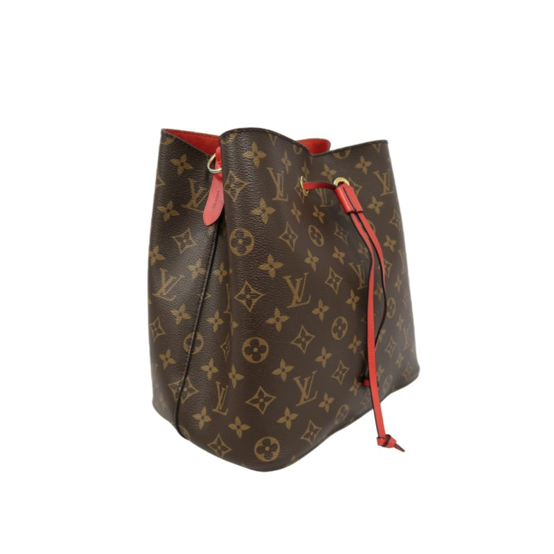 LOUIS VUITTON NeoNoe Shoulder Bag, Brown Monogram PVC, Red Drawstring Bucket Bag