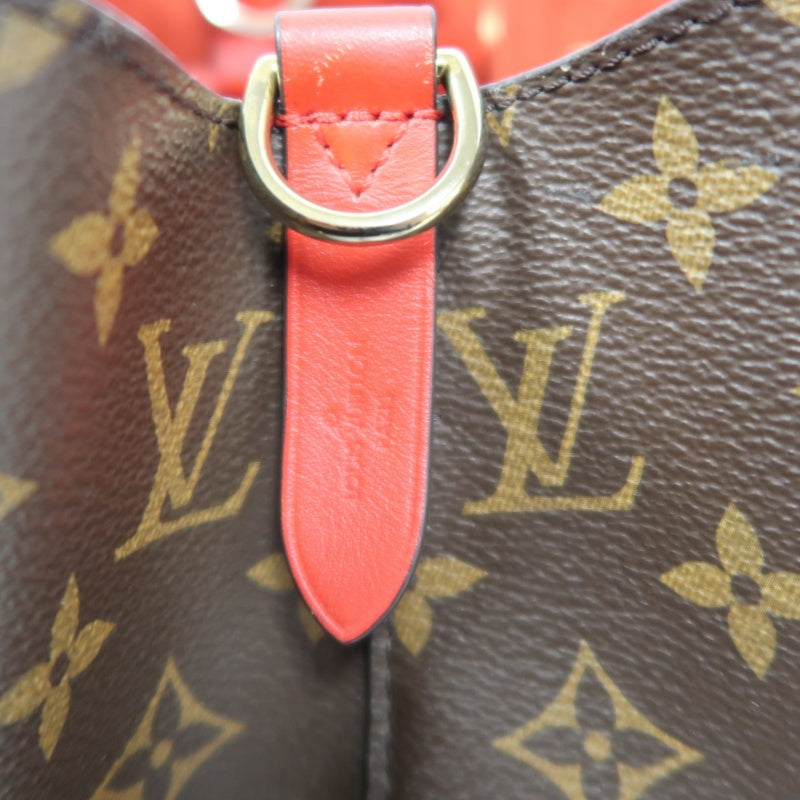 LOUIS VUITTON NeoNoe Shoulder Bag, Brown Monogram PVC, Red Drawstring Bucket Bag