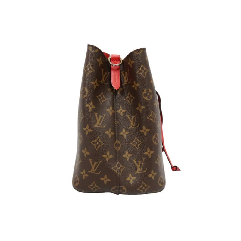 LOUIS VUITTON NeoNoe Shoulder Bag, Brown Monogram PVC, Red Drawstring Bucket Bag