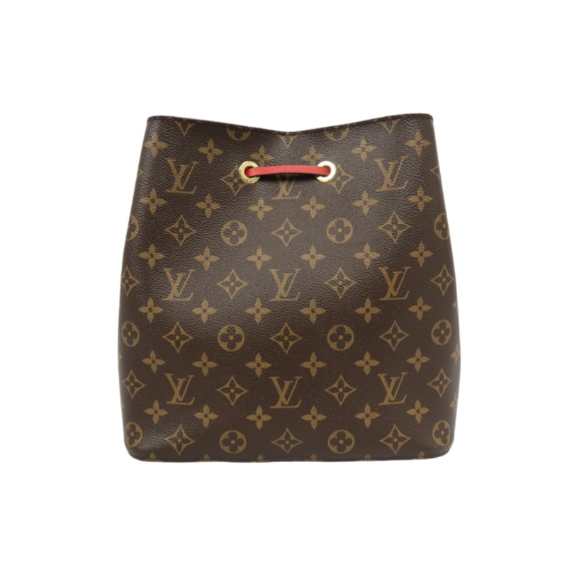 LOUIS VUITTON NeoNoe Shoulder Bag, Brown Monogram PVC, Red Drawstring Bucket Bag