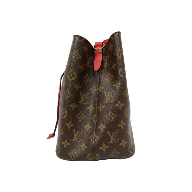 LOUIS VUITTON NeoNoe Shoulder Bag, Brown Monogram PVC, Red Drawstring Bucket Bag