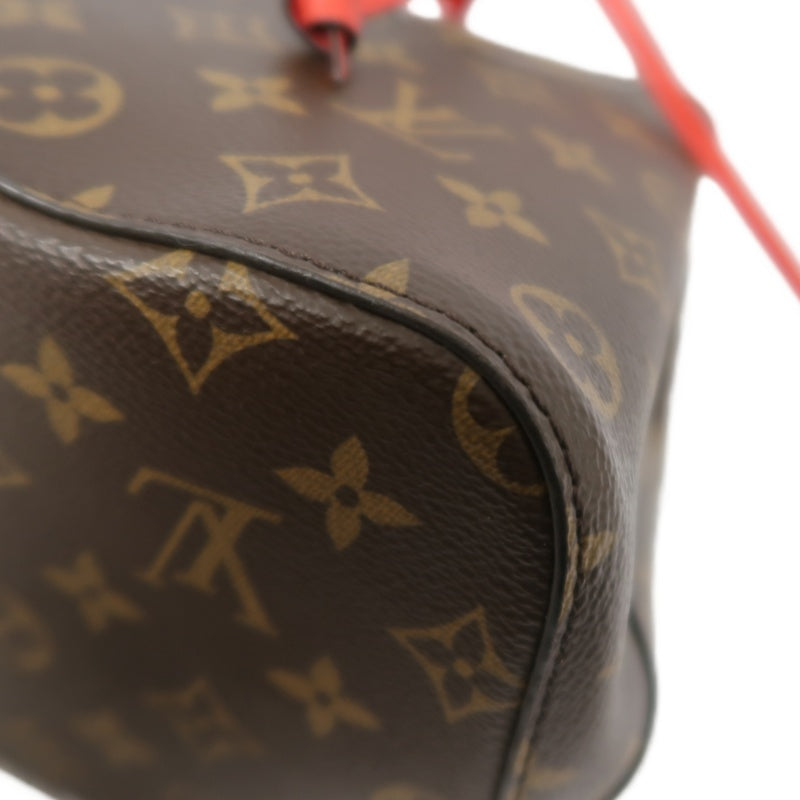 LOUIS VUITTON NeoNoe Shoulder Bag, Brown Monogram PVC, Red Drawstring Bucket Bag