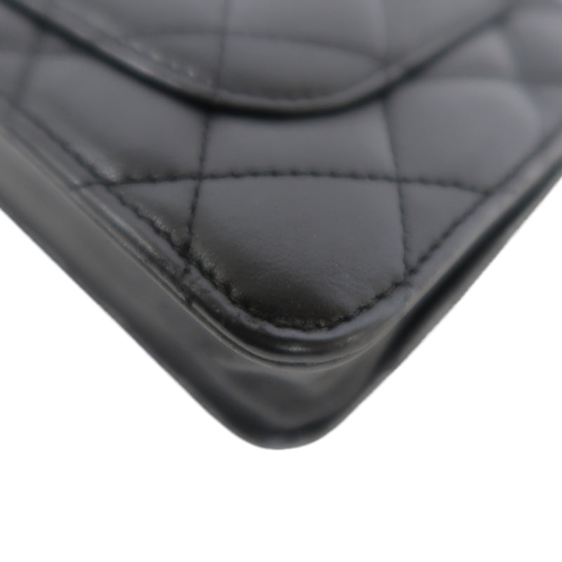CHANEL Matelasse Chain Shoulder Wallet, Black Lambskin, Silver-Tone Hardware, WOC Crossbody Bag
