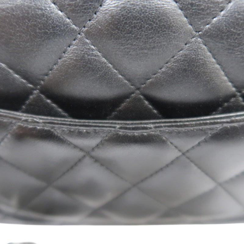 CHANEL Matelasse Chain Shoulder Wallet, Black Lambskin, Silver-Tone Hardware, WOC Crossbody Bag