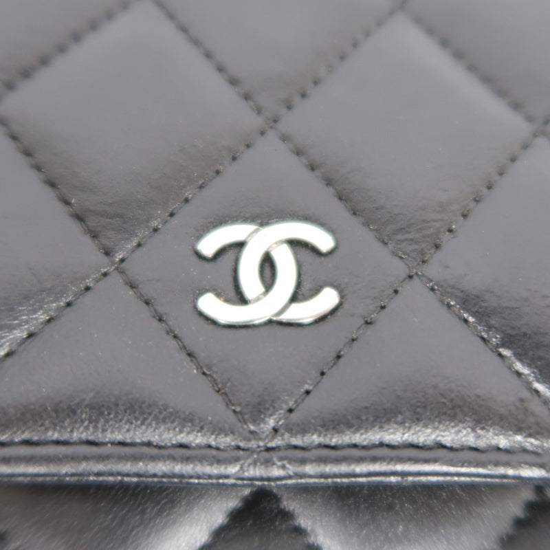 CHANEL Matelasse Chain Shoulder Wallet, Black Lambskin, Silver-Tone Hardware, WOC Crossbody Bag