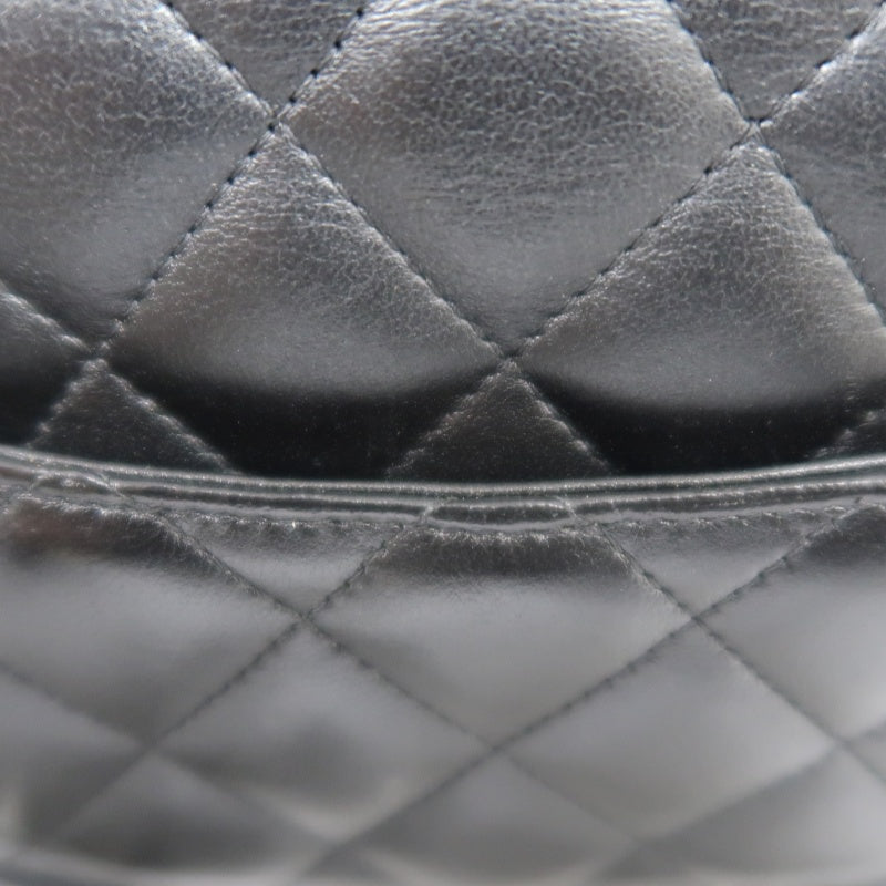 CHANEL Matelasse Chain Shoulder Wallet, Black Lambskin, Silver-Tone Hardware, WOC Crossbody Bag