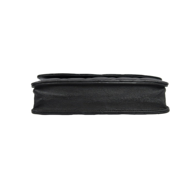CHANEL Matelasse Chain Shoulder Wallet, Black Lambskin, Silver-Tone Hardware, WOC Crossbody Bag