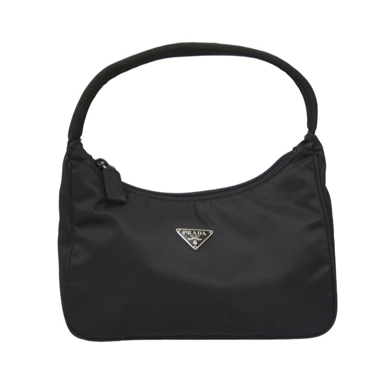 Prada Nylon Handbag, Black with Silver-tone Hardware