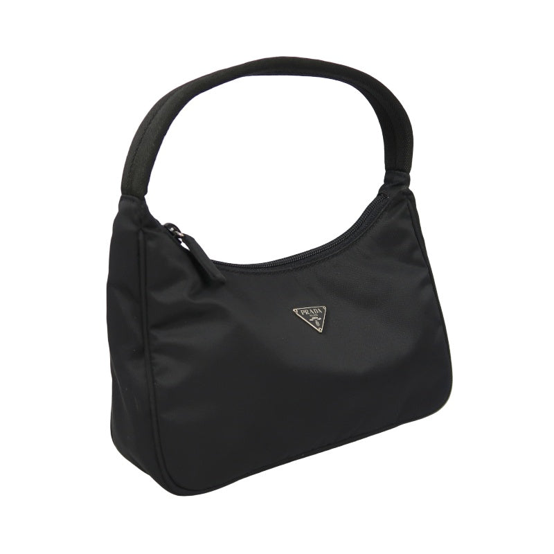 Prada Nylon Handbag, Black with Silver-tone Hardware