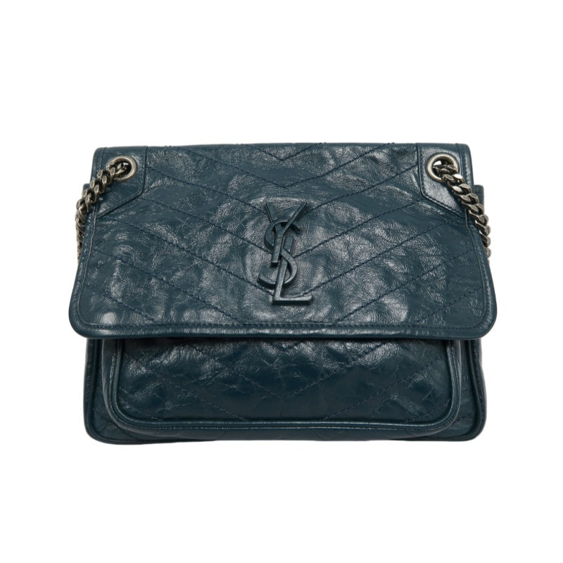 Saint Laurent Niki Leather Shoulder Bag, Blue Oil Wax Leather